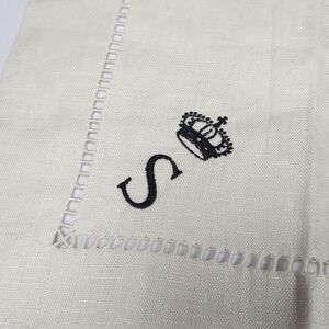 Pottery Barn 100% Linen Hemstitch Dinner Napkins Set- 6 Beige Monogram "S" NEW